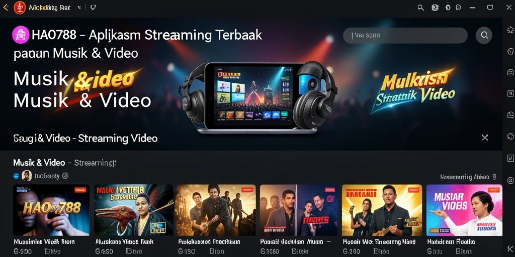 Antarmuka pengguna HAO788 dengan berbagai pilihan streaming video musik.